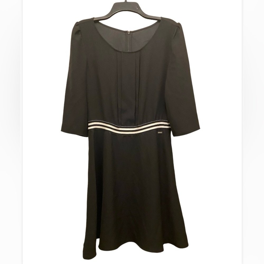 Armani Exchange Black and White Sheath Dress with Puff Sleeves